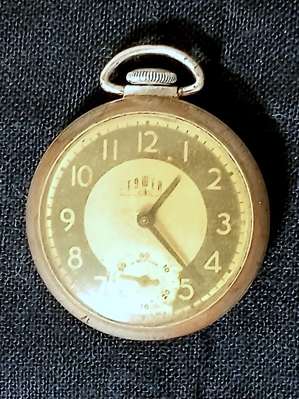 Vintage TOWER Sears Mechanical Pocket Watch Small Seconds Runs Needs Service